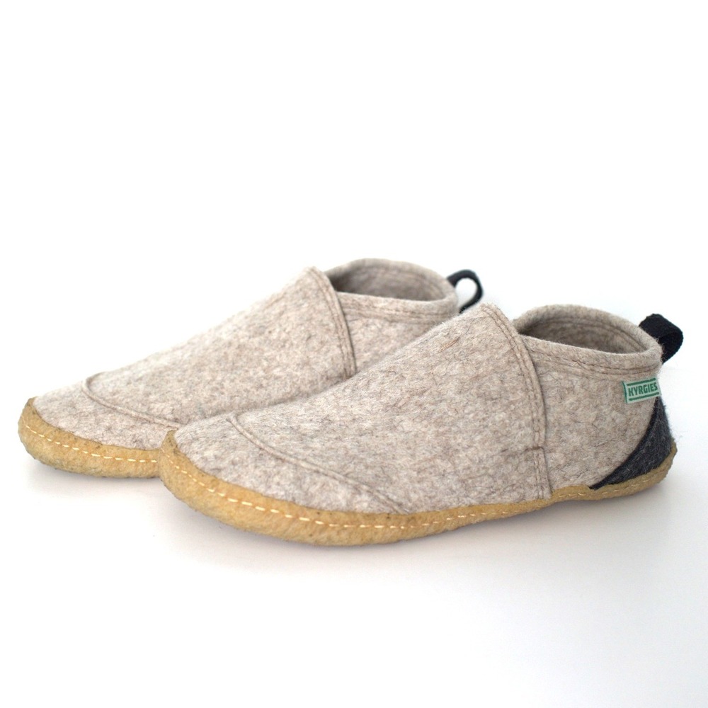Kyrgies Tengri Walkabout Wool Felt Slippers Oatmeal Beige Crepe Sole Size 40